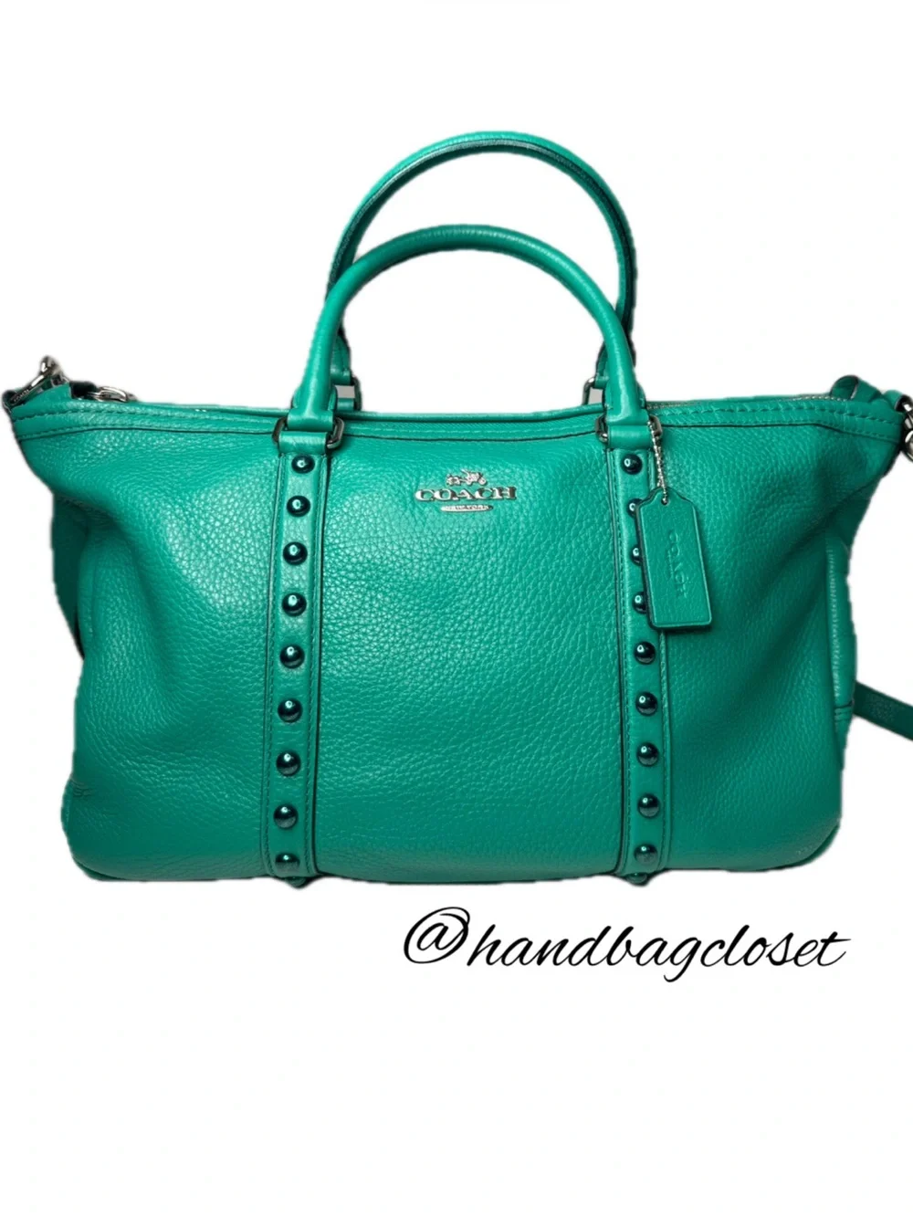 Coach Central Satchel Bag with Enamel Studded Rivets F57513 Grass Green $495 NWT